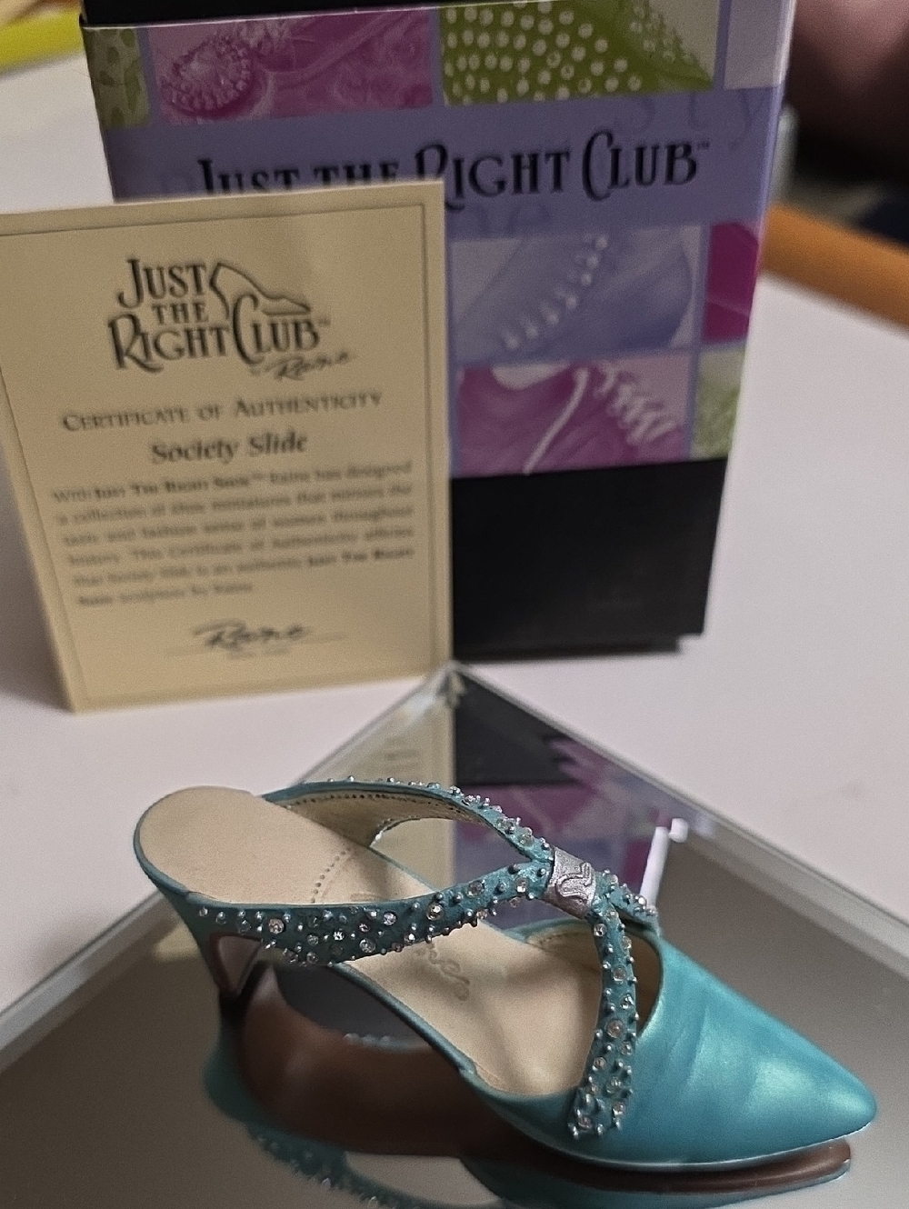 Just The Right Shoe Turquoise Satin Crystal-Embellished Slip-On Mule